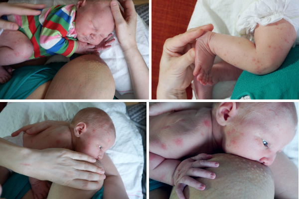 Video om aktiv amning, fyra bilder på bebis.